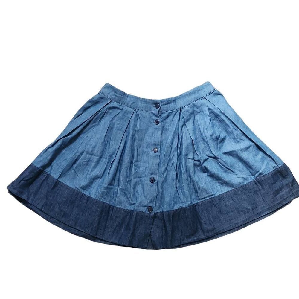 Maison Jules Women's Size Medium Blue Chambray Button Down Circle Skirt